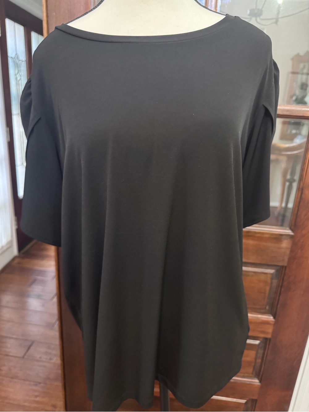 Michael Kors Black Tulip Sleeve Top XL Draped Stretch Blouse